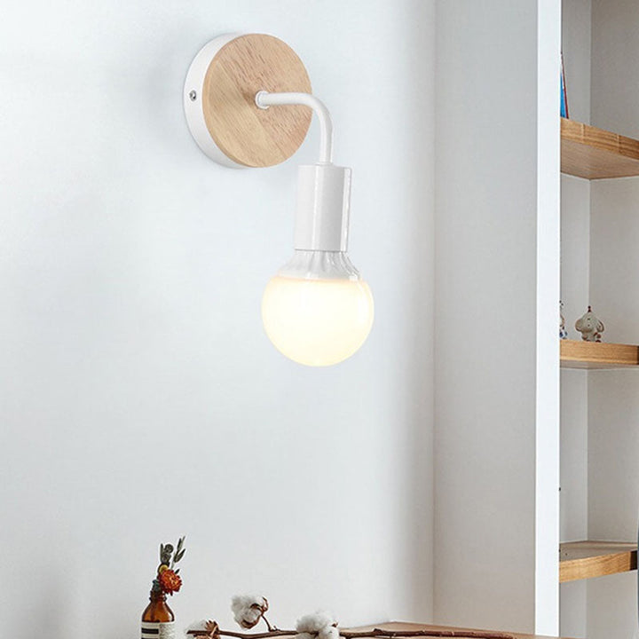 Lámpara Aplique de Pared de 1 Luz de Madera Curvada de Hierro de Simplicidad Moderna para Dormitorio 