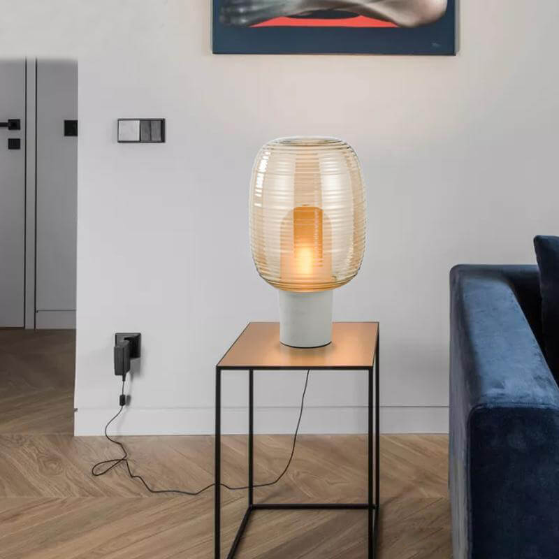 Lampe de table moderne minimaliste à rayures ovales en verre à 1 lumière 