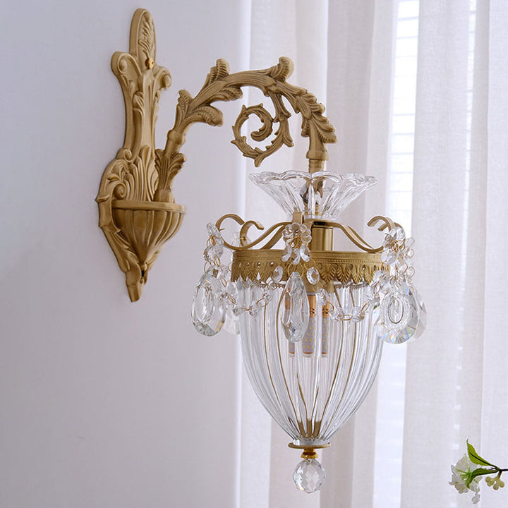 Lámpara de aplique de pared de 1/2 luces de cristal de latón estilo tradicional francés para sala de estar 
