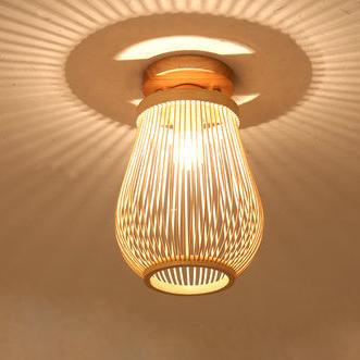 Modern Minimalist Creative Bamboo Weaving Flush Mount Ceiling Lamp