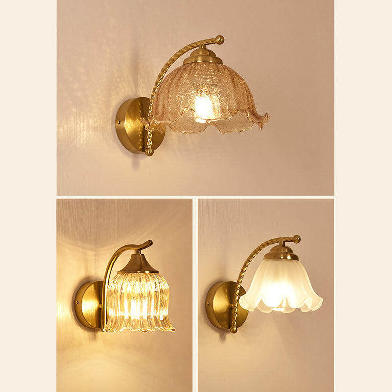 Traditional French Floral Hardware Glass 1-Light Wall Sconce Lamp For Bedroom
