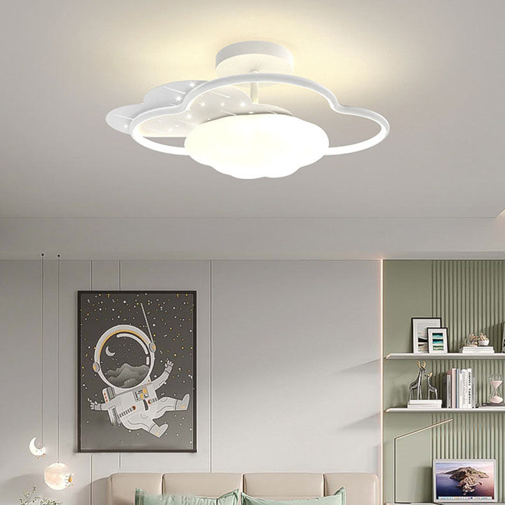 Plafonnier LED semi-encastré moderne en acrylique et fer avec nuages crème 