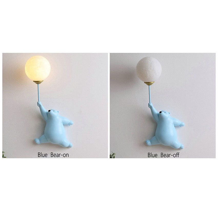 Moderne kreative 1-flammige Wandleuchte aus Kunstharz und Acryl in Bärenform fürs Schlafzimmer 