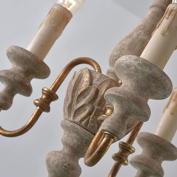 Traditional French Solid Wooden Iron Candle Holder 3-Light Chandelier for Living Room