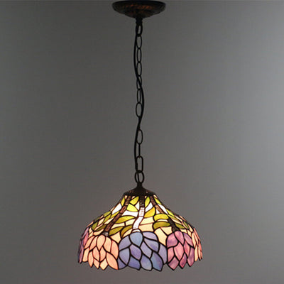 Vintage Tiffany Blossom Flower Stained Glass Dome 1-Light Pendant Light