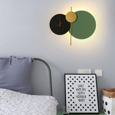 Modern Minimalist Round Iron Acrylic LED Clock Wall Sconce Lamp