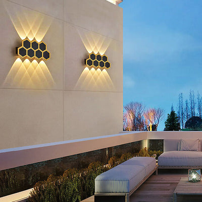 Outdoor Simple Hexagonal Combination Black Gold LED Wall Sconce Lamp