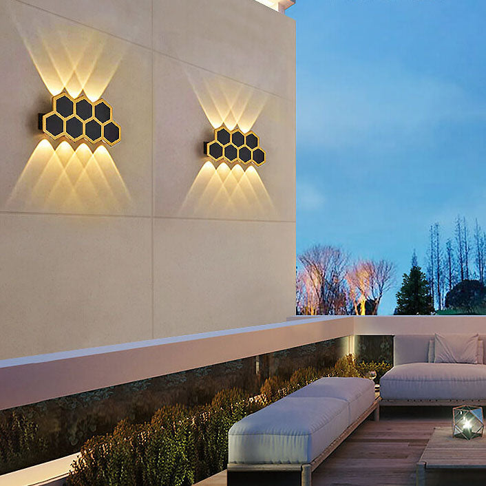 Outdoor Simple Hexagonal Combination Black Gold LED Wall Sconce Lamp