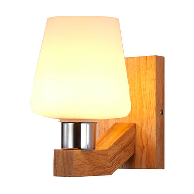 Nordic Minimalist Glass Wood 1-Light Wall Sconce Lamp