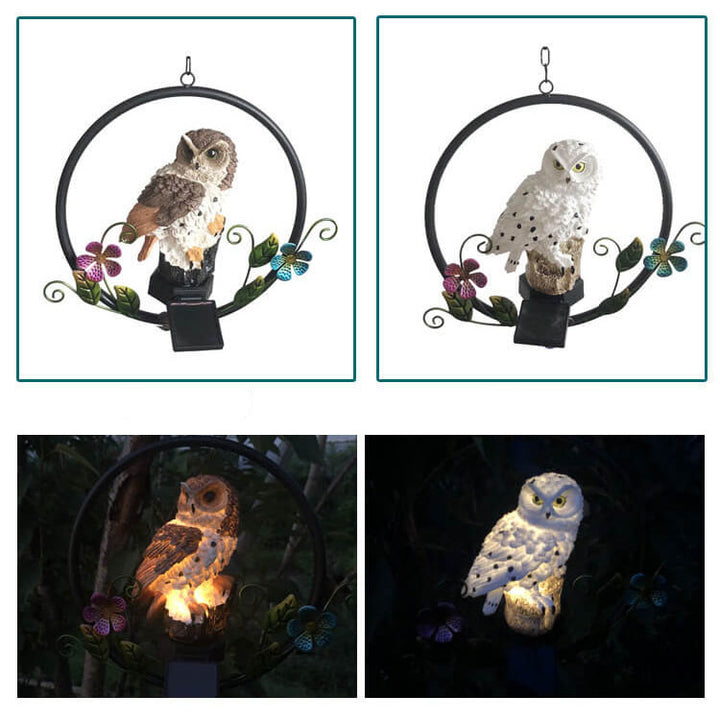 Lumière suspendue LED décorative de patio extérieur solaire en résine hibou créatif rétro européen 