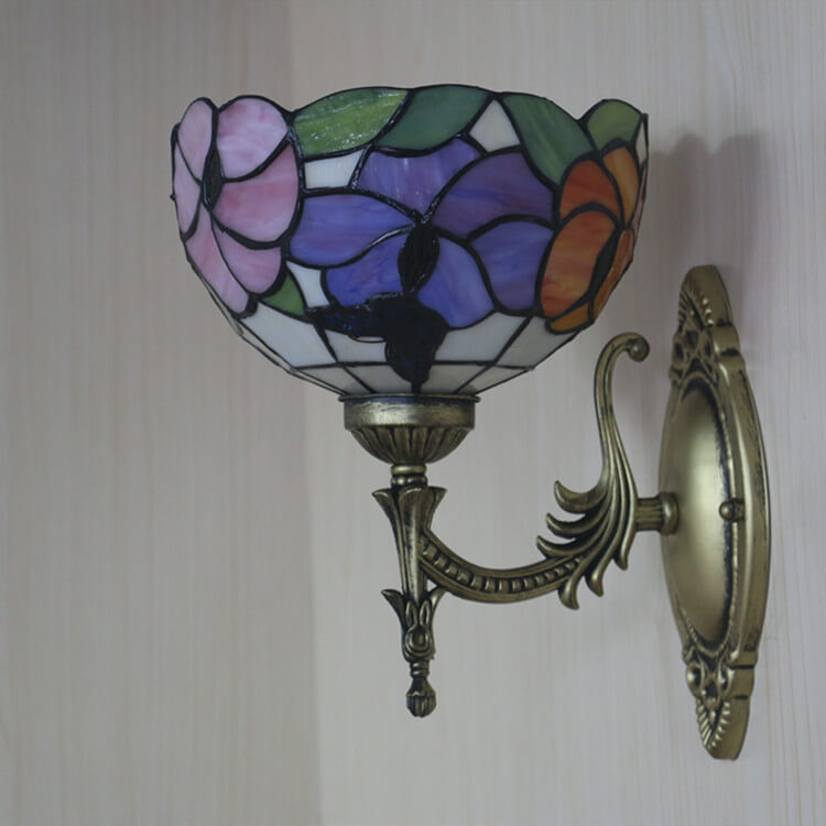European Tiffany Floral Butterfly Bowl 1-Light Wall Sconce Lamp