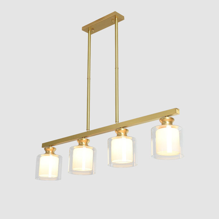Nordic Simplicity Brass Glass Cylinder Linear Island Light 3/4 Light Chandelier