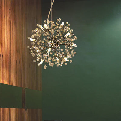 Contemporary Nordic Light Luxury Round Ball Stainless Steel Crystal LED Chandelier For Hallway