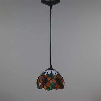 European Tiffany Sunflower Dome Stained Glass 1-Light Pendant Light