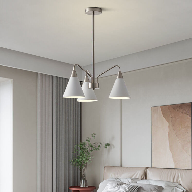 Modern Minimalist Cone Shade Sand Nickel Branch Iron 3/5 Light Chandelier for Living Room