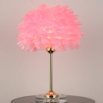 Lampe de table moderne à 1 lumière avec base en cristal et plumes 