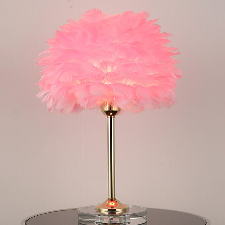 Lampe de table moderne à 1 lumière avec base en cristal et plumes 