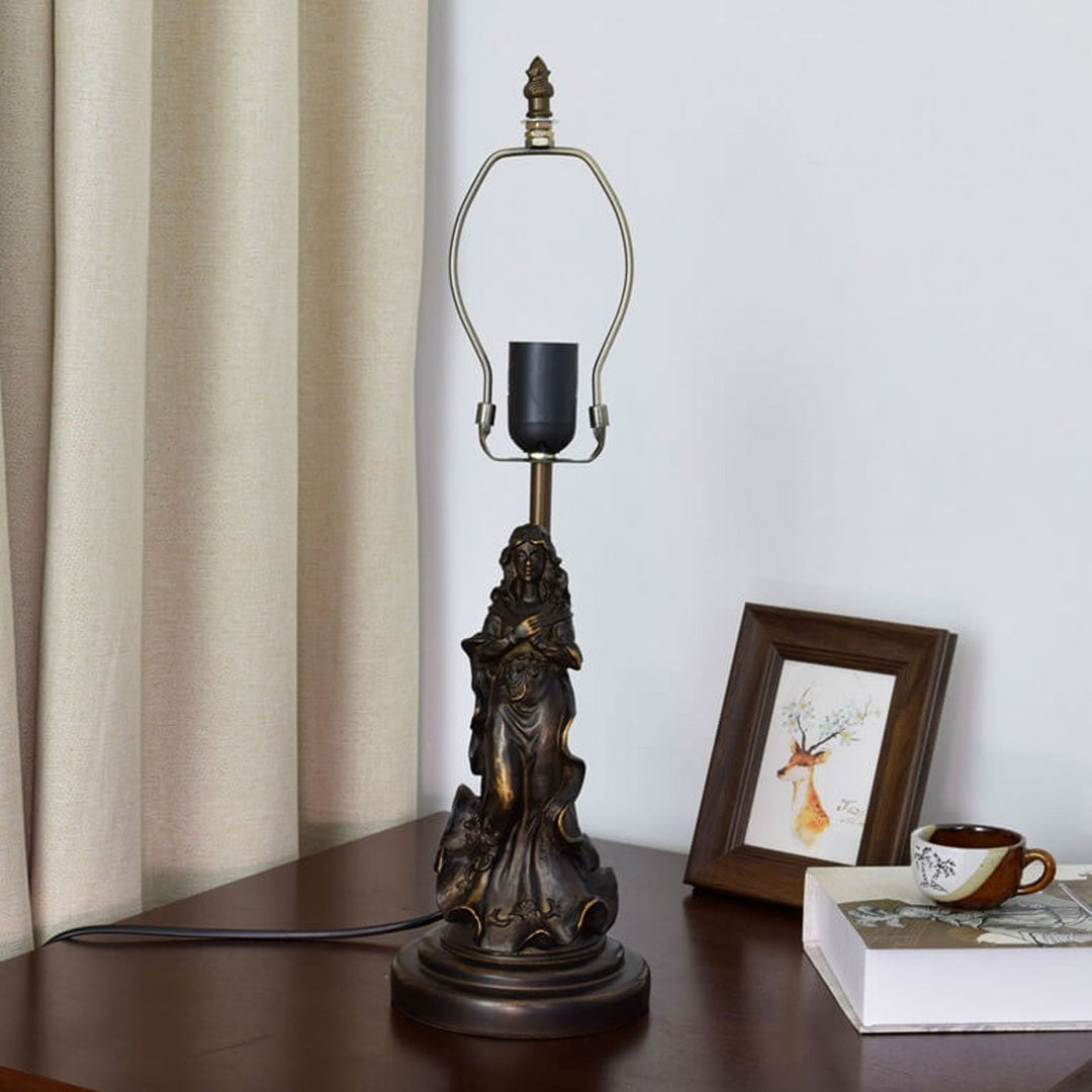 Lámpara de Mesa de 1 Luz con Base de Ángel de Vidrio Tiffany Tulip Vintage 