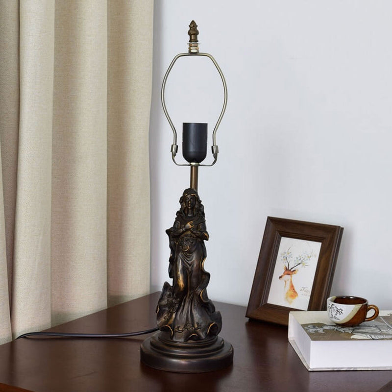 Vintage Tiffany Tulip Buntglas Angel Base 1-Licht Tischlampe 