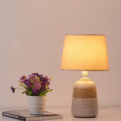 Nordic Vintage Fabric Ceramic Jar Base 1-Light Table Lamp