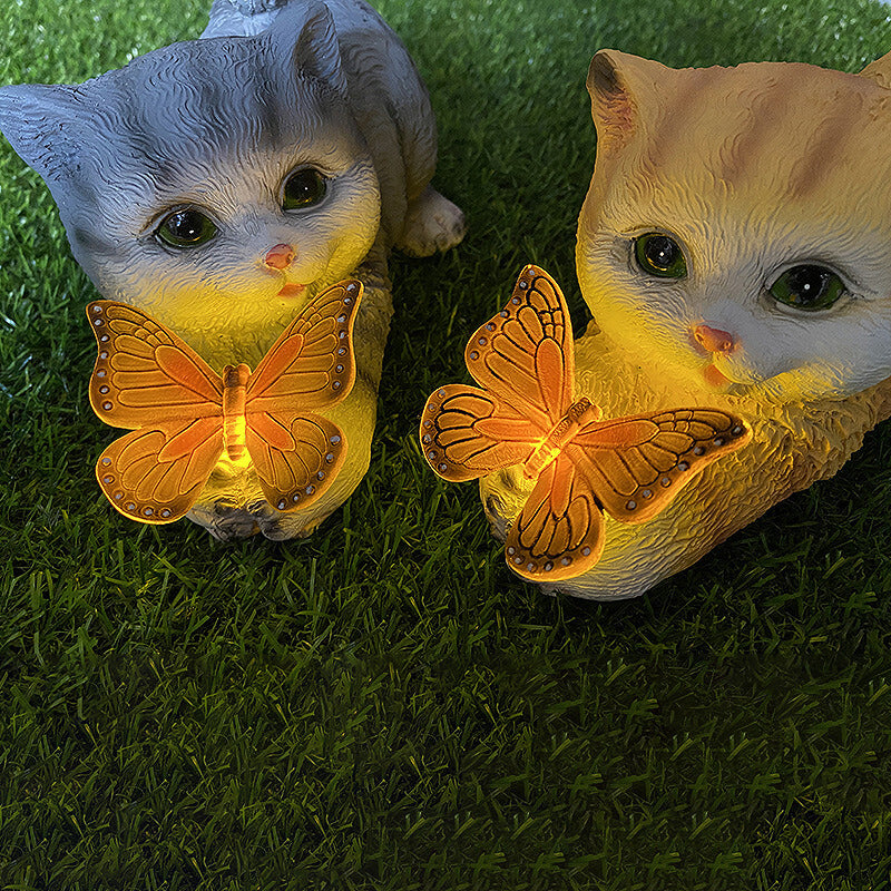 Lumière décorative en résine LED avec chaton mignon et papillon solaire pour l&