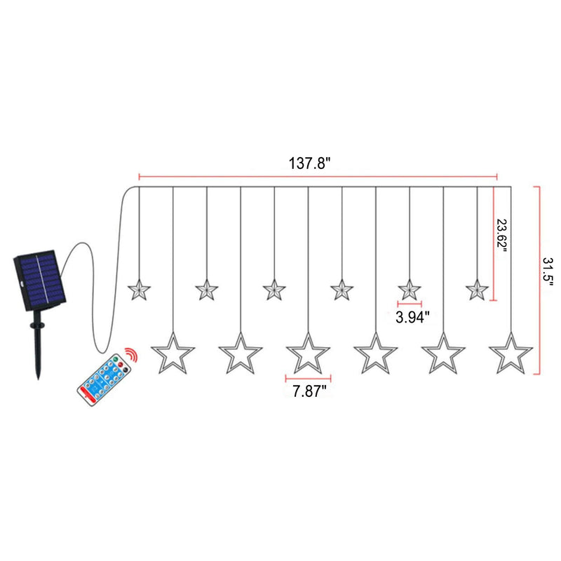 LED Solar Star Moon Curtain Light  Christmas Outdoor Patio Decorative Camping String Lights