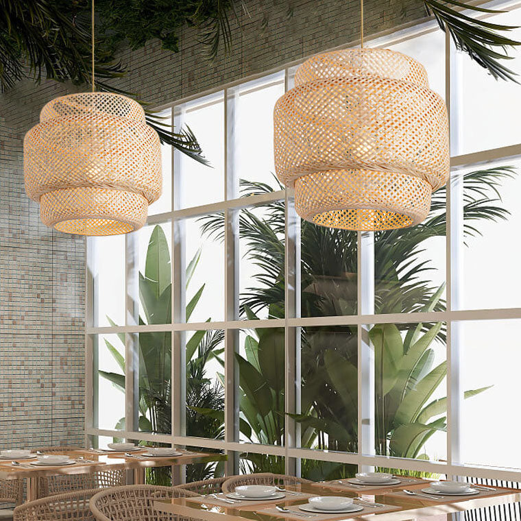 Japanese Simple Bamboo Weaving Column 1-Light Pendant Light