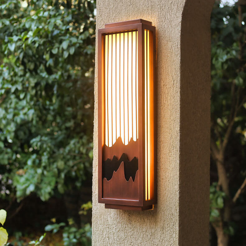 Aplique de pared moderno chino rectangular de acero inoxidable con imitación de mármol para exteriores, impermeable, de 1 luz 