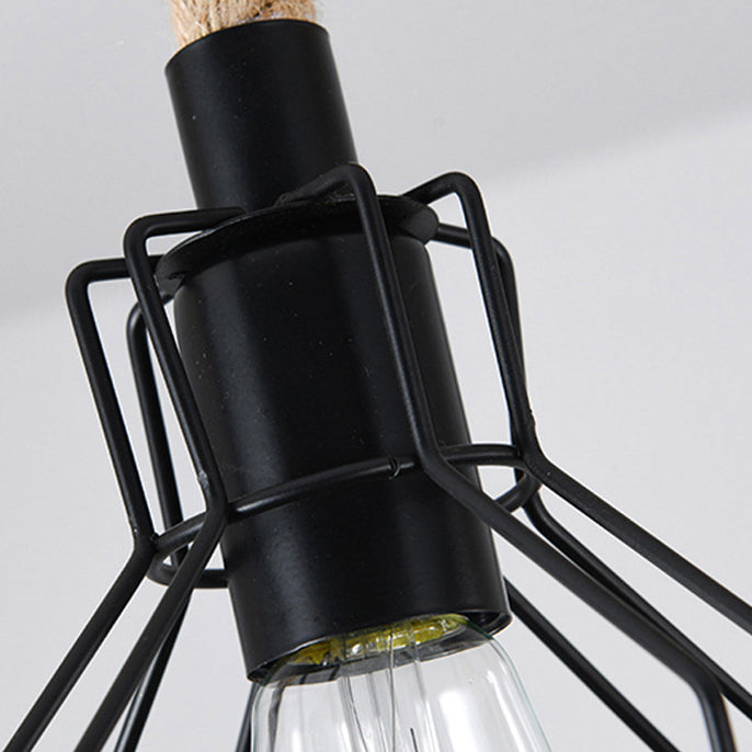 Lámpara de araña para isla de 3/5 luces estilo industrial contemporáneo con cuerda de cáñamo, bloques de madera, hierro y diseño de farol de cordel para salón 