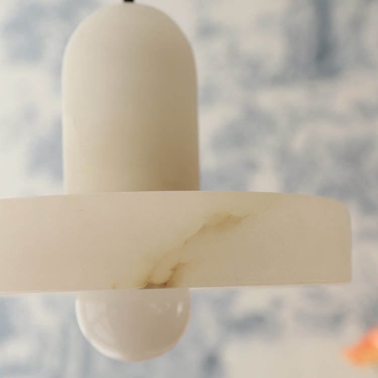 Lámpara colgante de 1 luz de latón con pantalla redonda de mármol chino tradicional para sala de estar 