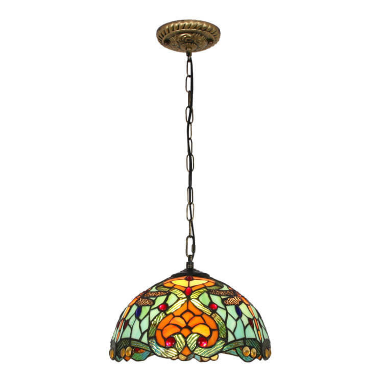 Europäischer Vintage Tiffany Buntglas Metall 1-Licht Pendelleuchte 