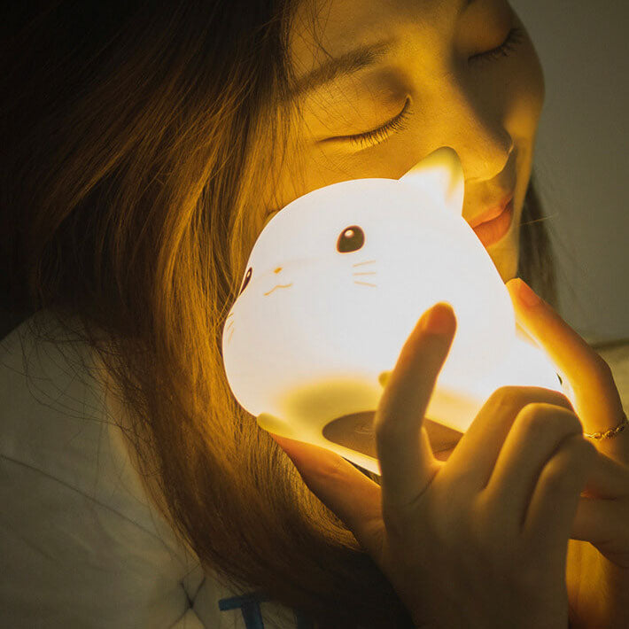 Lampe de Table LED avec Minuterie USB Pat en Silicone Chat Créatif et Mignon 