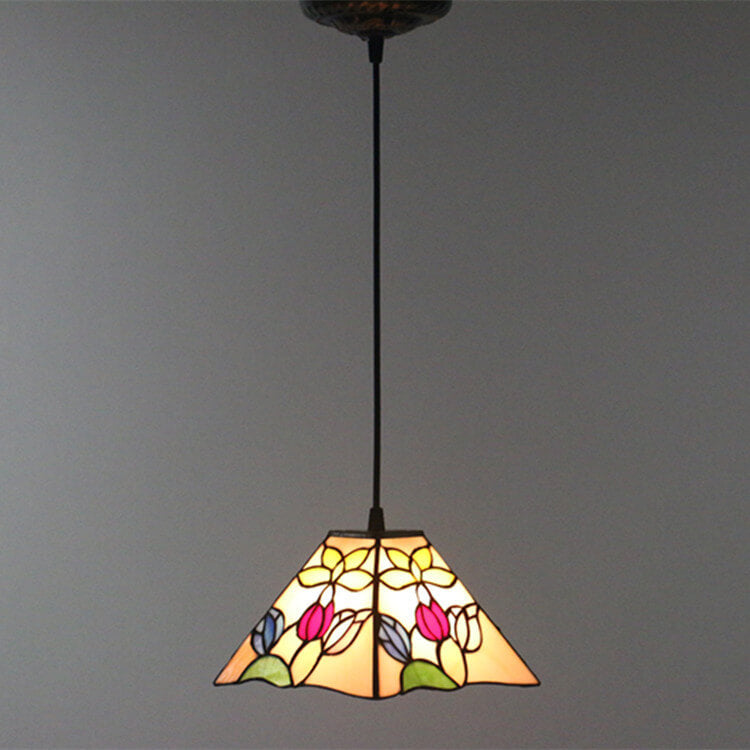 Vintage Glass Tiffany Flower Pattern Design 1-Light Pendant Light