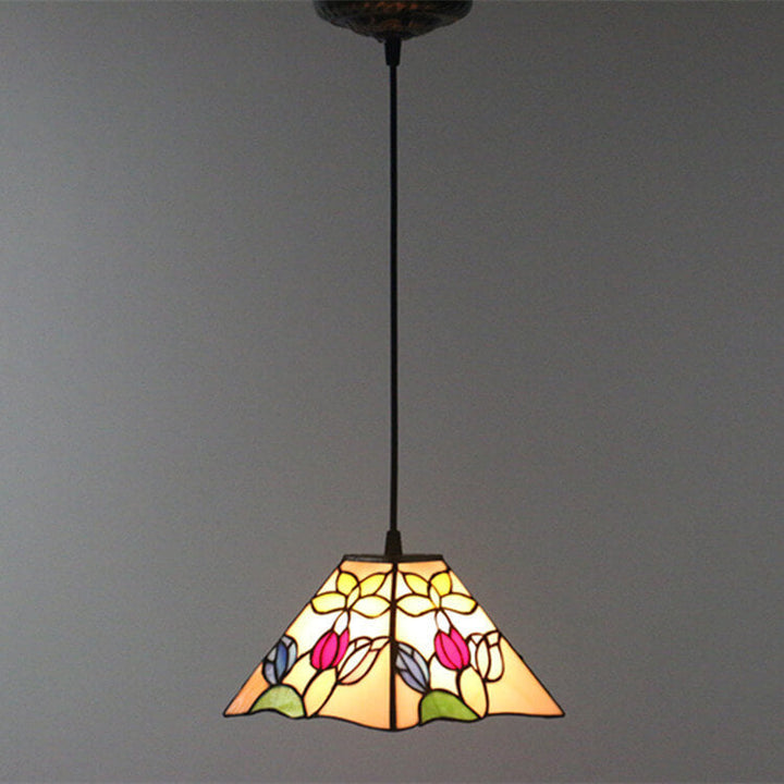 Vintage Glass Tiffany Flower Pattern Design 1-Light Pendant Light