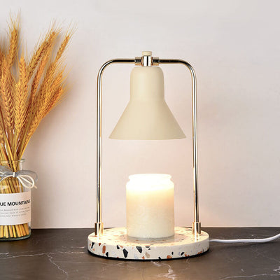 Lampe de table en cire fondue à 2 lumières avec abat-jour en marbre jaune moderne 