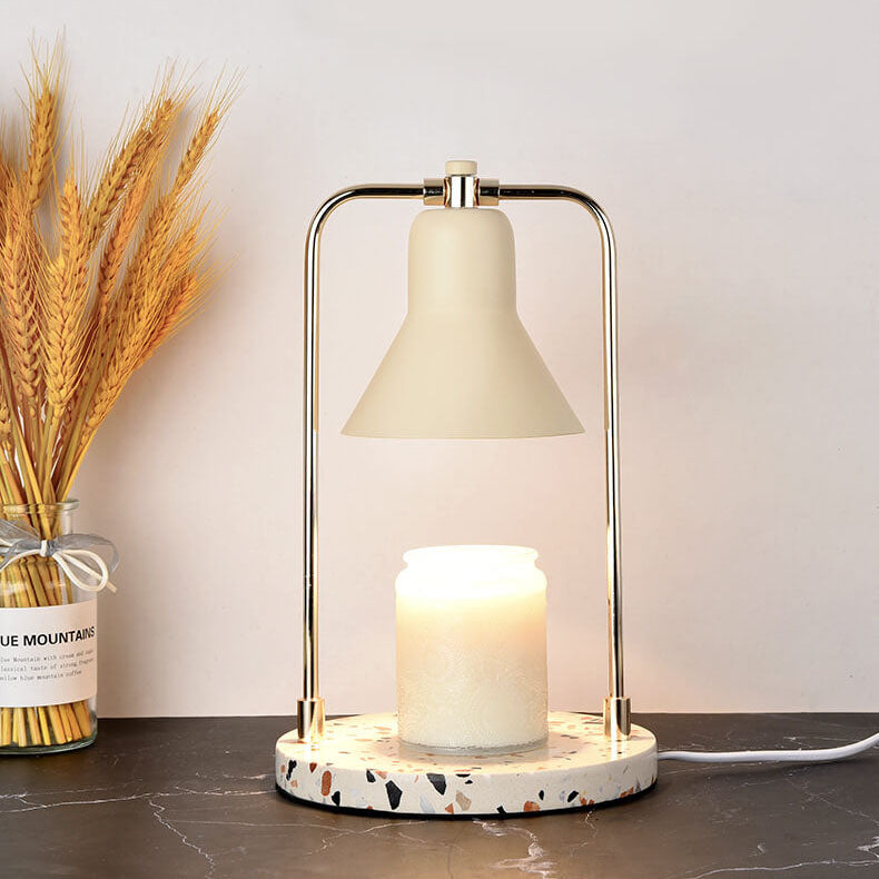 Modern Milk Yellow Cone Shade Marble 2-Light Melting Wax Table Lamp