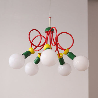 Contemporary Scandinavian Orb Fruit Iron Glass 2/3/5 Light Chandelier For Bedroom