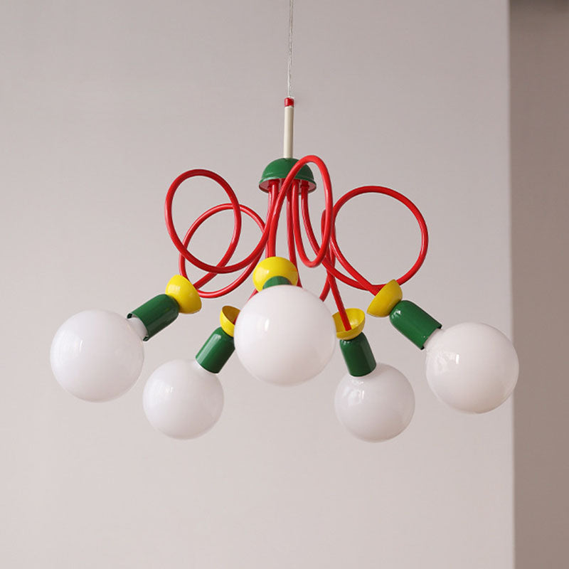 Contemporary Scandinavian Orb Fruit Iron Glass 2/3/5 Light Chandelier For Bedroom