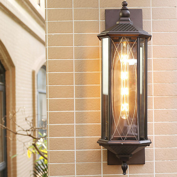 Outdoor Vintage Chinese Transparent Cage 1-Light Waterproof Wall Sconce Lamp