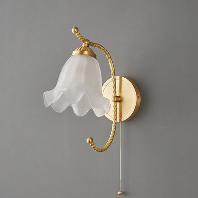 Nordic Full Brass Glass Flower 1-Light Wall Sconce Lamp