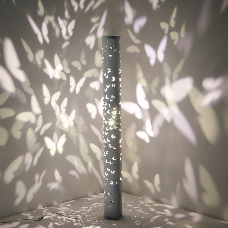 Contemporary Creative Cylinder Butterfly Iron Aluminum LED Standing Floor Lamp For Living Room