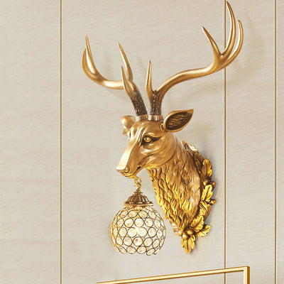 Applique murale européenne rétro à tête de cerf en résine à 1 lumière 