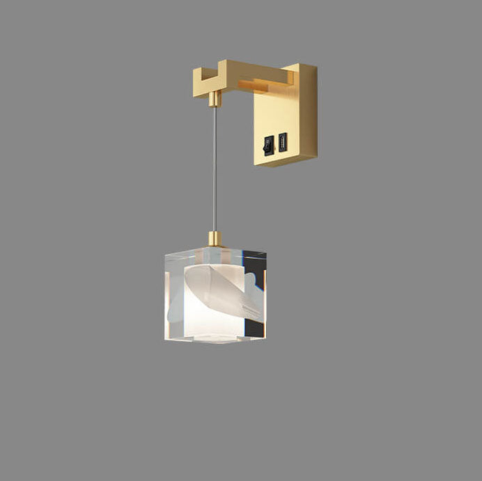 Contemporary Luxury Cube H65 Brass Acrylic 1-Light Wall Sconce Lamp For Living Room &amp; Bedroom