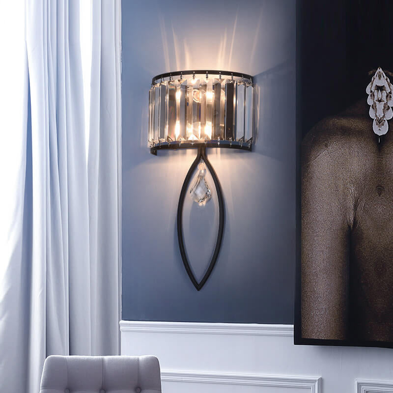 Aplique de pared de 2 luces con lámpara de anillo ovalado de media columna de cristal moderno de lujo 