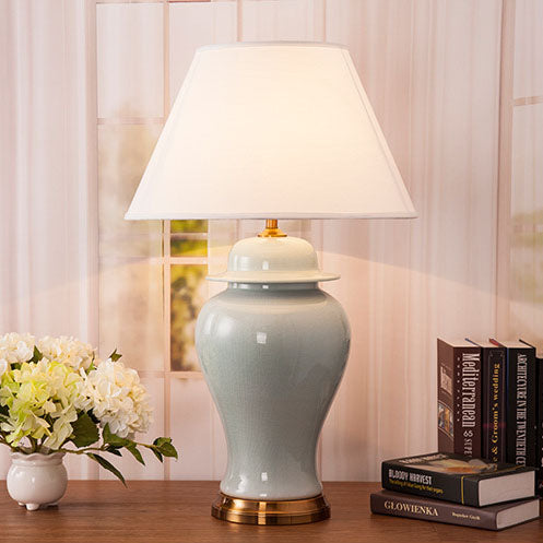 Traditional Chinese Fabric Shade Ceramic Vase Base 1-Light Table Lamp For Home Office