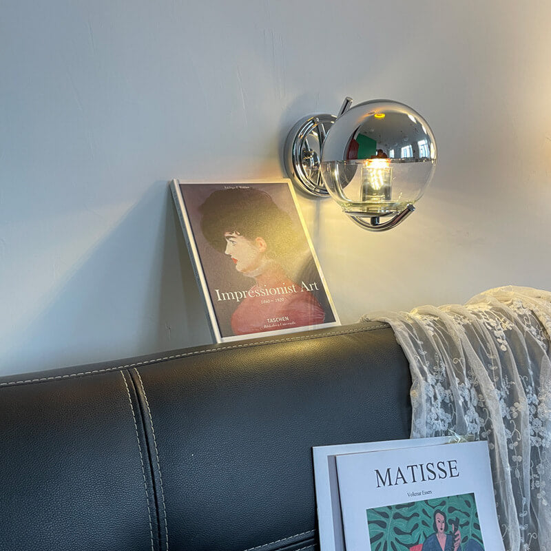 Vintage Chrome Glass Globe 1-Light Wall Sconce Lamp