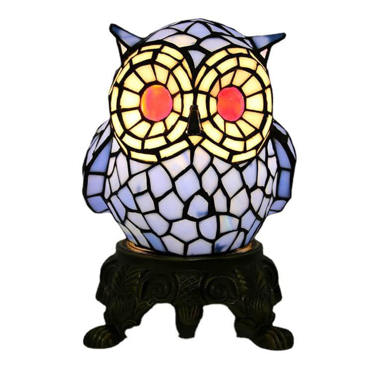 Lámpara de Mesa de Vidrio Tiffany Creative Owl Stained Glass de 1 Luz 