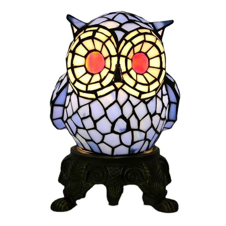 Tiffany Creative Owl Buntglas-Tischlampe mit 1 Leuchte 