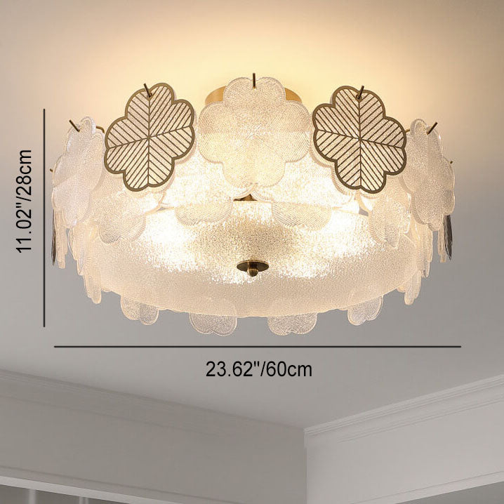 Traditional French Floral Glass Round Hardware 5/8 Light Semi-Flush Mount Ceiling Light for Living Room