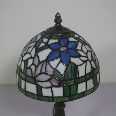 European Tiffany Grass Flower Stained Glass Dome 1-Light Table Lamp